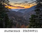 A colorful sunset over the Great Smoky Mountain National Park in Tennessee