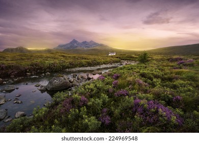 Colorful sunset over the Scottish Higlands, river Sligachan, Scotland - Shutterstock ID 224969548