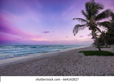 Colorful Sunset Over Tulum Beach, Mexico