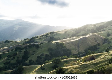 Colorful Sunset In A Tree Filled Valley In The California Hills