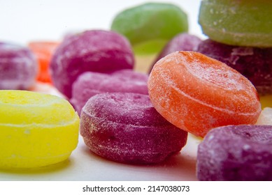 Colorful Sweet Flavoured Boiled Sweets, Candies, Candy On White, Black Background,  Hard Candy