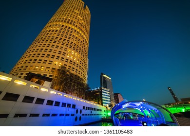 Colorful Tampa River Walk At Night. Florida, USA