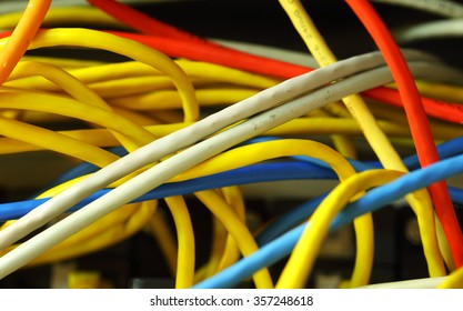 Colorful Tangled Ethernet Computer Wires 