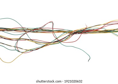 Colorful Telecommunication Network Cables, Wires Isolated On White Background, With Clipping Path