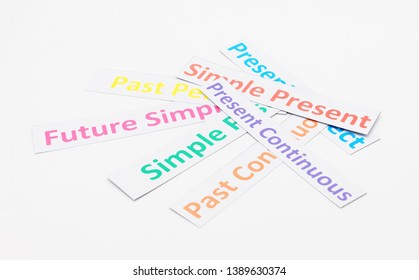 Colorful Tense Cards On White Background