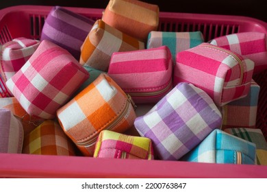 Colorful Of Thai Art By Making Thai Cloth Pattern To Be Small Wallet As Souvenir For Shopping By Tourists.