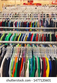 Colorful Thrift Store Clothing Racks