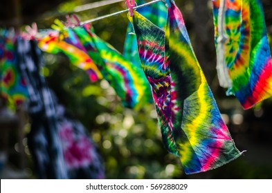 Colorful Tie Dye Textile Pattern On Clothes Line