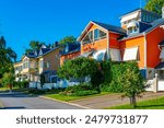 Colorful timber street in Naantali in Finland.