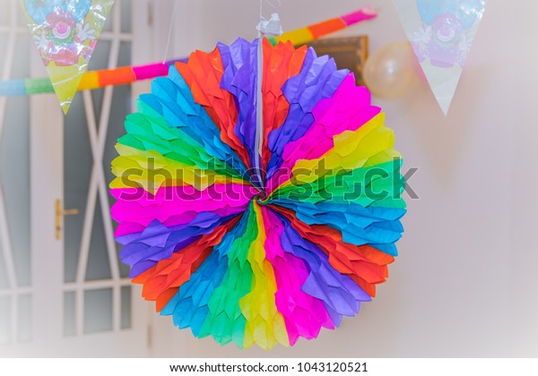 Colorful Tissue Paper Fan Decoration Birthday Stock Photo Edit