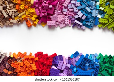 Colorful Toy Bricks Frame With White Empty Space For Your Content