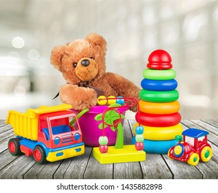 Many Colorful Toys Collection On Desk Stock Photo 1938504283 | Shutterstock