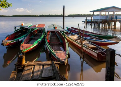 Colorful Traditional Boats On The Suriname River, Suriname