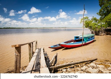 Colorful Traditional Boats On The Suriname River, Suriname