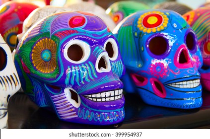 Colorful Traditional Mexican Ceramics On The Street Market