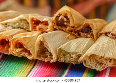Colorful Traditional Mexican food dishes tamales