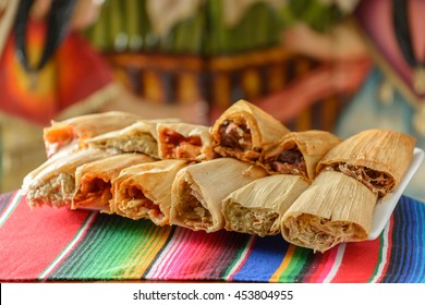 Colorful Traditional Mexican food dishes tamales