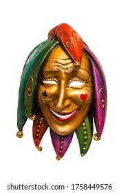 Farbige traditionelle venezianische Maske einzeln auf weißem Hintergrund.