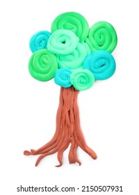 Colorful Tree Made From Play Dough Isolated On White, Top View