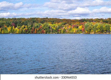 Colorful Trees In The Fall By A Lake