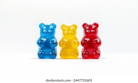 colorful trio gummy bears on white background - Powered by Shutterstock