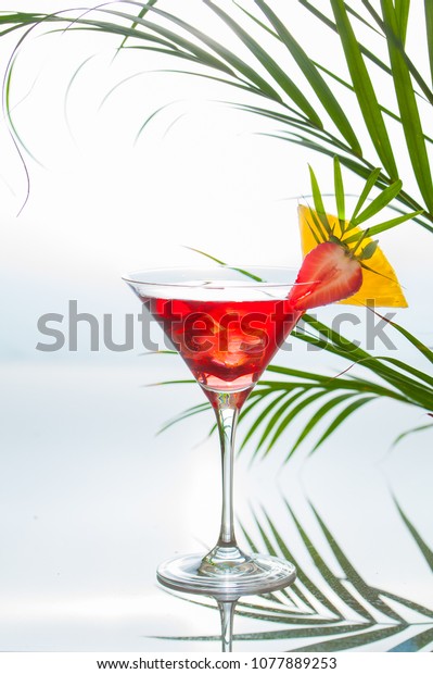 Colorful Tropical Cocktail Martini Glass Decorated Stock Photo