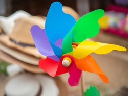 Colorful Turbine Paper. Windmill Pinwheel Toy Colorful Prop In Dance, The Exhibition Of Outdoor. Wind Spinner Kids Whirligig Pinwheel Toy Yard Outdoor Home And Garden Wonderful Decoration.