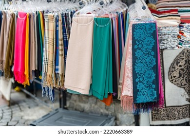 Colorful Turkish Shawls In Street Market, Turkey, Istanbul