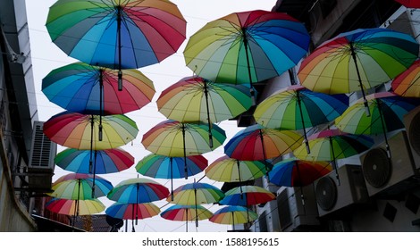 Colorful Umbrella Art Installation In Penang, Malaysia.