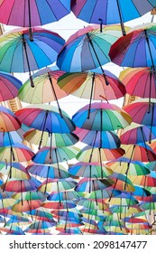 Colorful Umbrella Street In Bucharest Romania