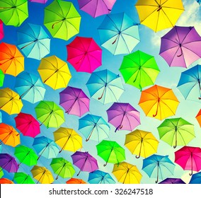 bright coloured umbrellas