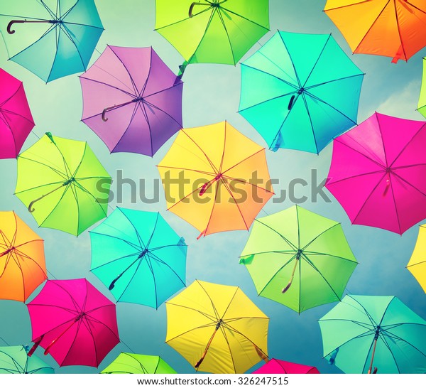 bright coloured umbrellas