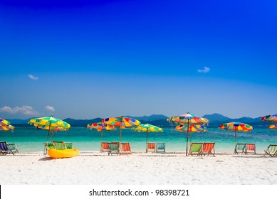 Colorful Umbrellas At Beach