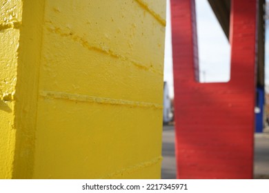 Colorful Urban Pedestrian Overpass Across Busy Road