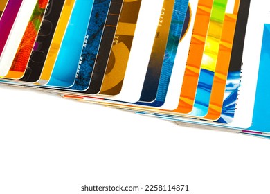 Colorful various credit cards on a white background - Shutterstock ID 2258114871