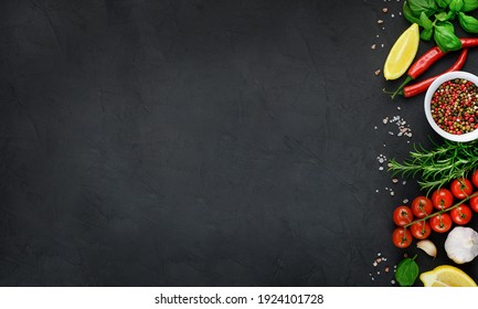 Colorful various herbs and spices for cooking on dark background, copy space, mock up, banner. High quality photo - Powered by Shutterstock