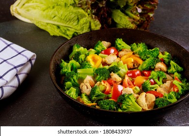 Colorful Vegetable Keto Diet Dish With Chicken Meat. Healthy Food.