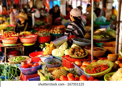Colorful vegetables for sale  at the Central Market of  Hoi An, Vietnam