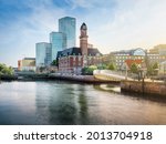 Colorful view of Malmo Skyline and Hamnkanalen Canal - Malmo, Sweden