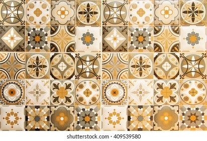 Colorful vintage ceramic tiles wall decoration.Turkish ceramic tiles wall background - Shutterstock ID 409539580