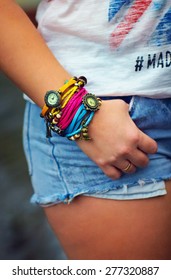 Colorful Watch Wristband On Stylish Female Hand