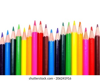 Colorful Wavy Pencil Crayon Border Over White 