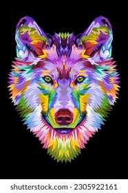 colorful wolf head on pop art style.