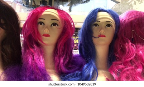 Colorful woman wig.