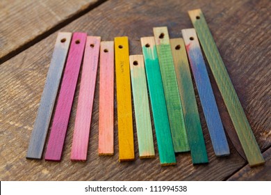 Colorful Wood Stain Color Test Samples, On Rough Wood.