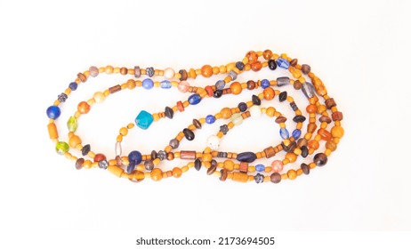 Colorful Wooden Bead Necklace White Background