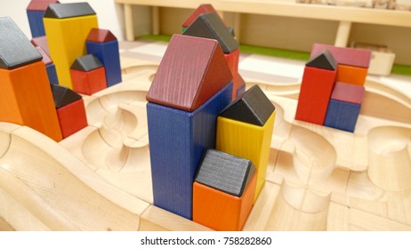 Colorful Wooden Blocks House  Construction Toys