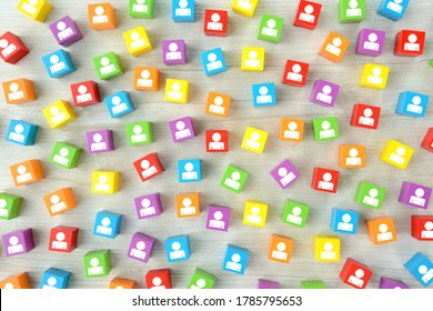 Colorful Wooden Blocks With Human Pictogram,various Human Races And Identities Image