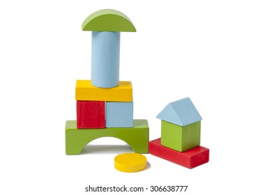 Colorful Wooden Blocks Toy - White Background.