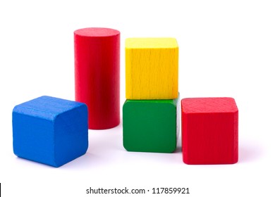 Colorful Wooden Building Blocks Isolated On White Background